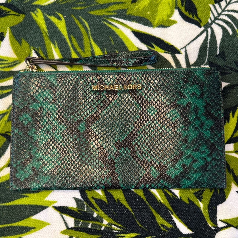 Michael Kors Green Snake Print Clutch